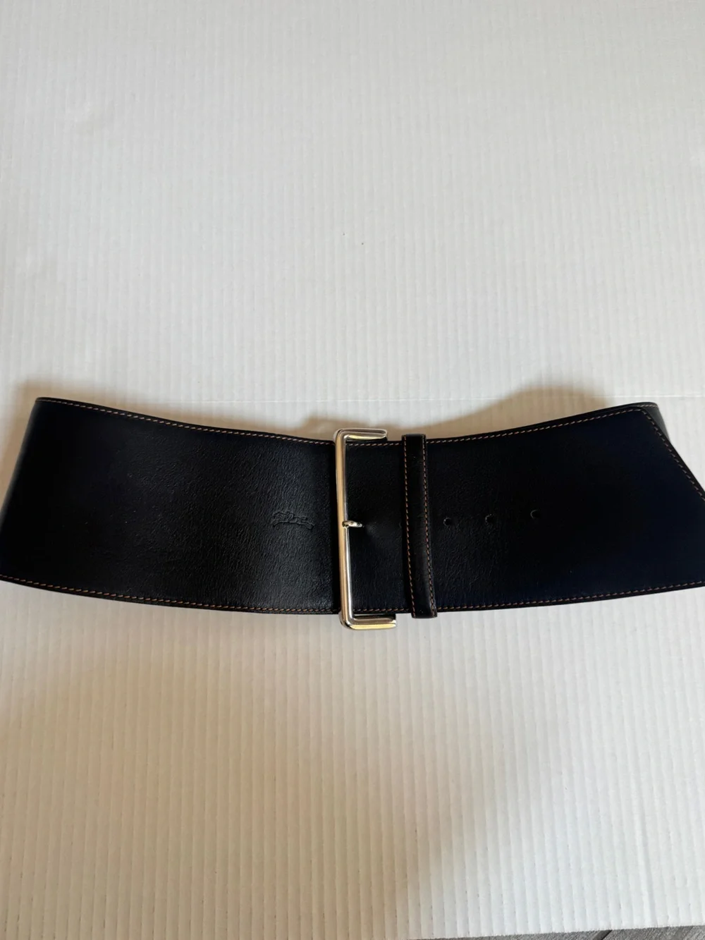 Longchamp Black 5” Wide Leather Corset Belt w/ Silver Buckle Luxury France 766-2